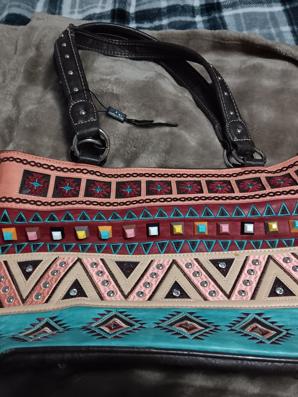 Montana West Multicolor Embroidered Shoulder Bag with Brown Straps